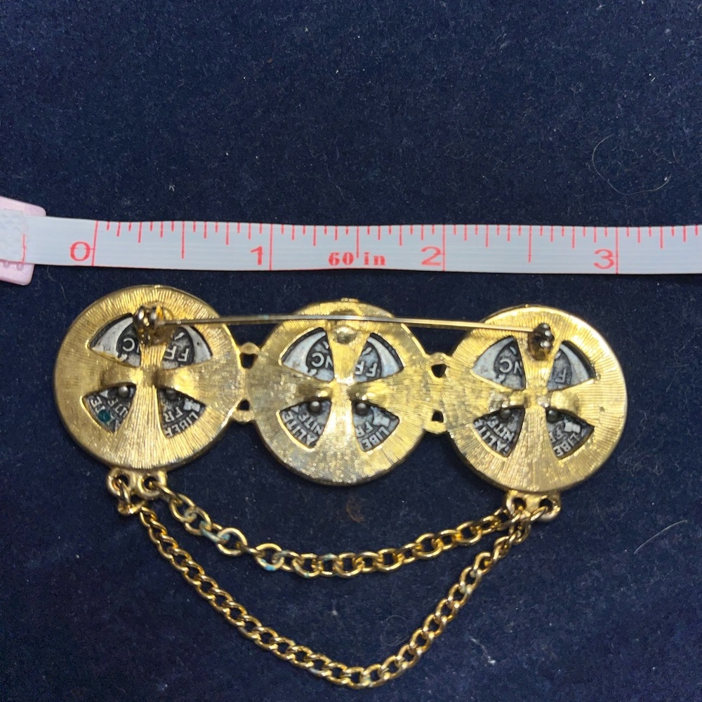 Vintage Francaise Chatelaine Coin Gold-Tone Triple Coin Chain Brooch -Elegant - Picture 5 of 6